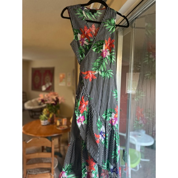 Bright Tropical Cotton Wrap Dress - Picture 2 of 6